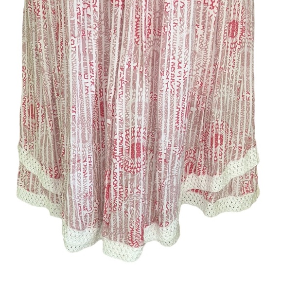 Poupette St Barth Sasha Pink Floral Fringe Crochet Pintuck Babydoll Dress  XS - Picture 7 of 16